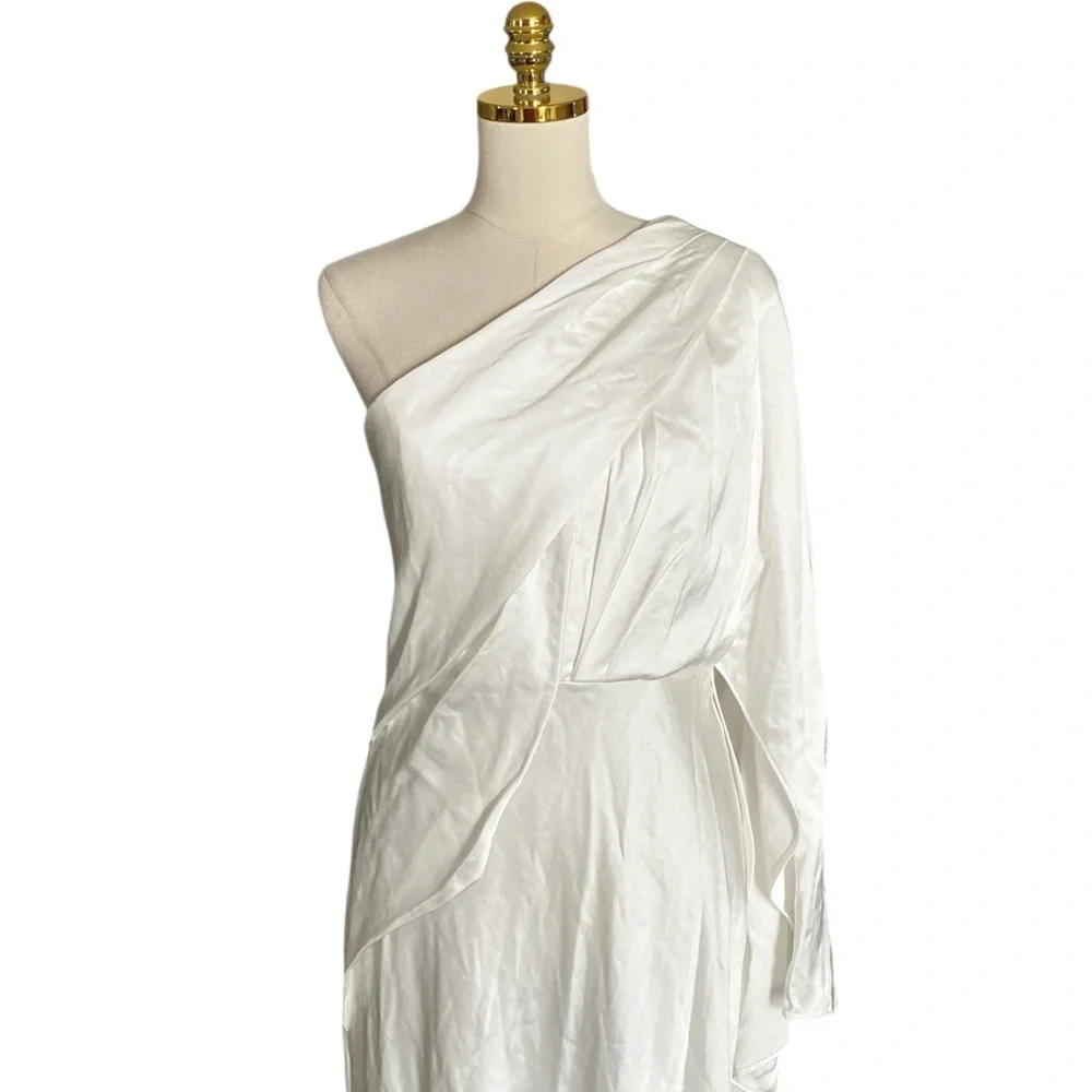Significant Other Kelsie One-shoulder Cape Ivory Satin Prom Gown Women’s Size 8 - Picture 8 of 10